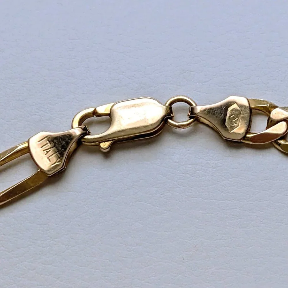 Vintage Italy Designer Unisex Solid 14K Yellow Gold Figaro Link Chain Bracelet